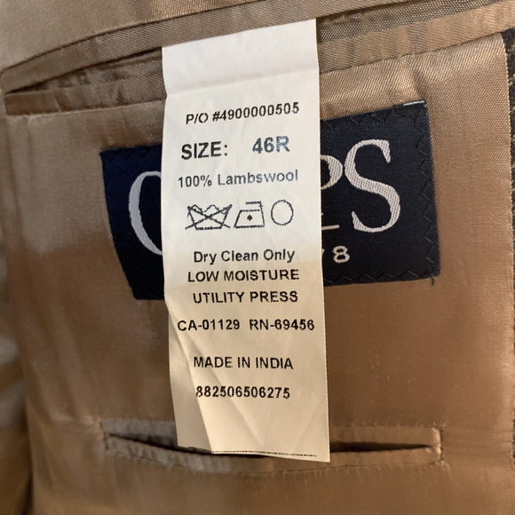 Chaps Men’s Blazer Sport Coat Brown Beige Houndstooth Size 46R 100% Lambswool - Picture 3 of 6